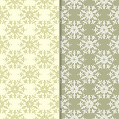 Olive green floral backgrounds. Set of seamless patterns