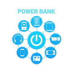 Portable Cahrger Power Bank Technology With Modern Gadgets Icons Charging Vector Illustration