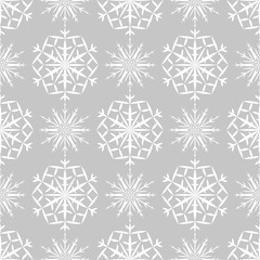 Snowflakes seamless pattern. Light gray background with christmas elements