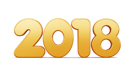 New 2018 year golden inscription isolated on white background. 3D rendered Illustration for advertising.
