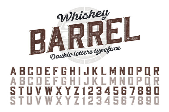 Decorative vector vintage typeface, double letters. Color swatches
