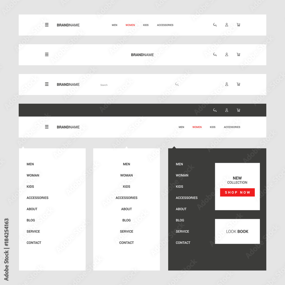 Wall mural set of header navigation for e-commerce website