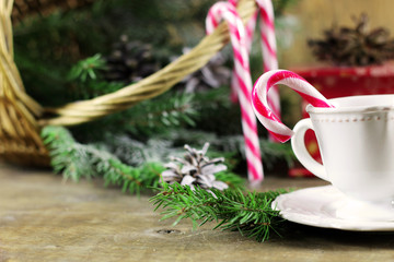 Obraz na płótnie Canvas cup cinnamon sugar pine cone Christmas tree
