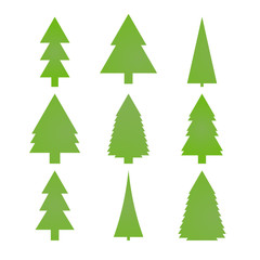 New year tree icons set. Green fir silhouettes