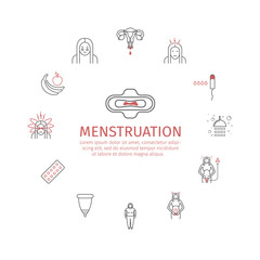 Menstruation. Line icons set. Vector signs for web graphics.