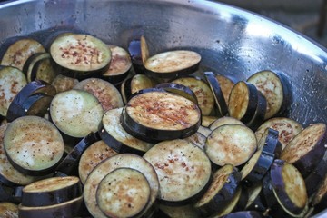 aubergine circles on the grill