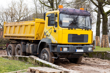 Yellow dump truck