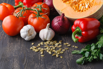 Ingredients for seasonal pumpkin soup