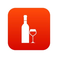 Glass and bottle of wine icon digital red