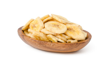 Trockenobst, Bananen getrocknet, Holzschälchen