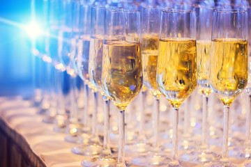 Champagne wine glass on table decoration