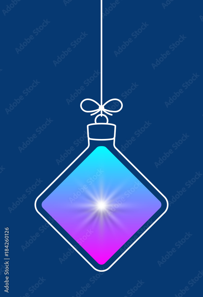 Aufkleber Vector hanging abstract colorful Christmas ball on a string with a bow consisting of multicolored gradient & snowflake, star on blue background