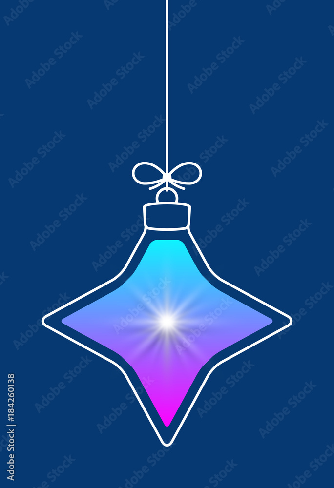 Aufkleber Vector hanging abstract colorful Christmas ball on a string with a bow consisting of multicolored gradient & snowflake, star on blue background