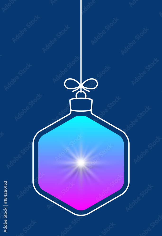 Aufkleber Vector hanging abstract colorful Christmas ball on a string with a bow consisting of multicolored gradient & snowflake, star on blue background