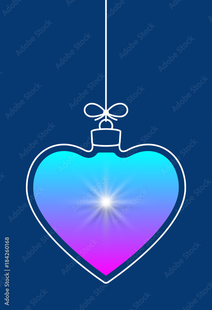 Aufkleber Vector hanging abstract colorful Christmas ball on a string with a bow consisting of multicolored gradient & snowflake, star on blue background