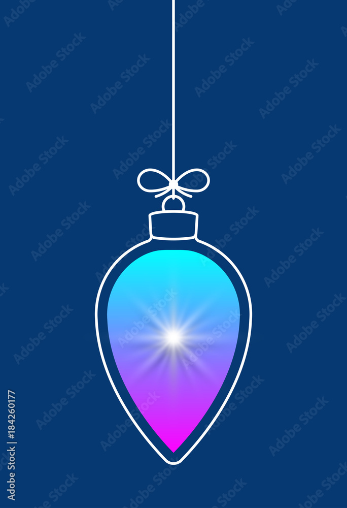 Aufkleber Vector hanging abstract colorful Christmas ball on a string with a bow consisting of multicolored gradient & snowflake, star on blue background