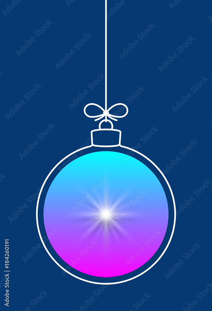 Aufkleber Vector hanging abstract colorful Christmas ball on a string with a bow consisting of multicolored gradient & snowflake, star on blue background