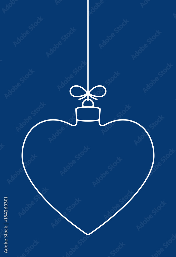 Poster Vector hanging abstract simple line Christmas ball on a string with a bow on a blue background