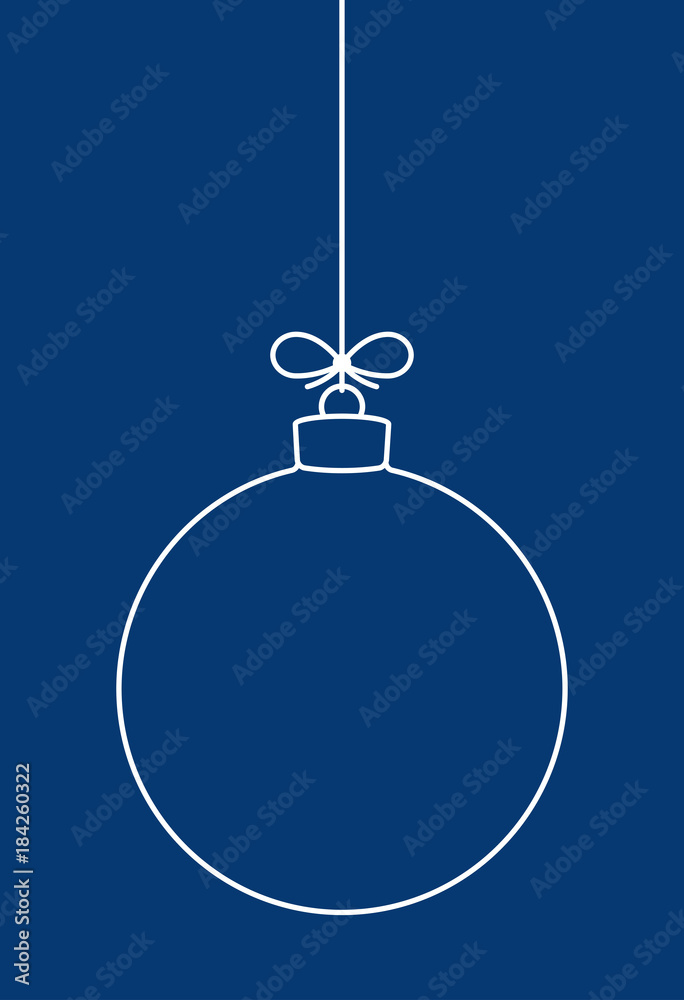Poster Vector hanging abstract simple line Christmas ball on a string with a bow on a blue background