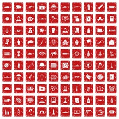 100 war icons set grunge red