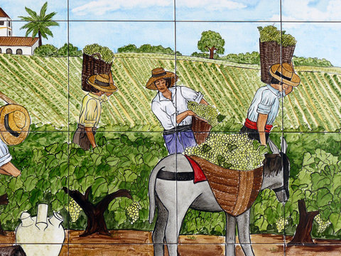 Sanl&uacute;car de Barrameda (C&aacute;diz) Spain. Mosaic representative of the vintage