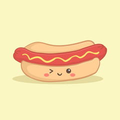 Cute Hotdog Bread Food Vector Illustration Cartoon