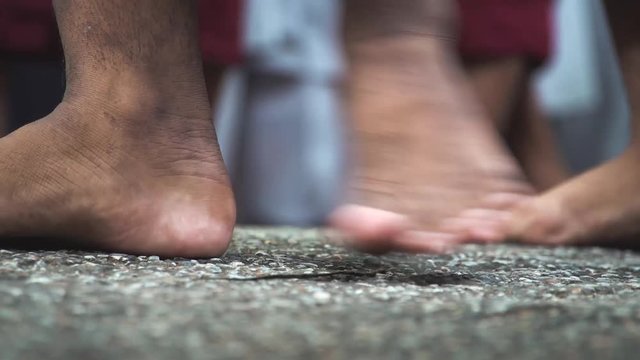 Burmese Monks Walk. Feet Close Up shot with a Sony a6300 fps29,97 4k