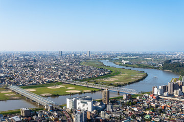 千葉県から見る江戸川と東京の都市風景２