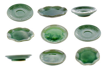 Empty green ceramic plate isolated on white background