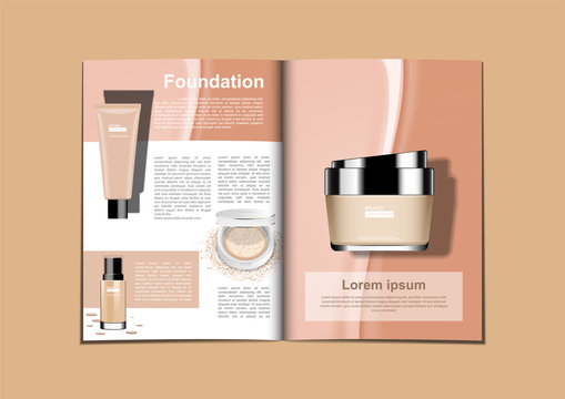 Cosmetic set  with template and biege color background on magazine display