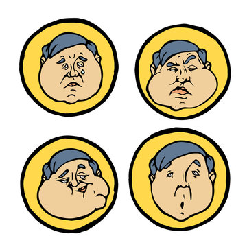 Facial expressions in man's faces, emotions icons set.