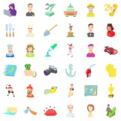 Worker icons set, cartoon style