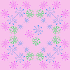 Snowflakes pattern, winter theme. Hand drawn.