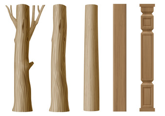 Set of pillars of wood - obrazy, fototapety, plakaty