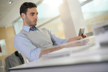 Fototapeta premium Portrait of young businessman working in office