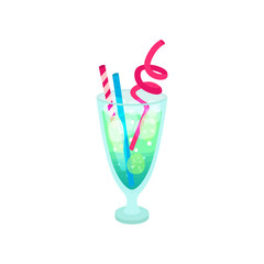 Summer tropical cocktail with straws cartoon vector Illustration