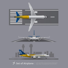 Set of Airplane on Runway Isolated Vector Illustration 