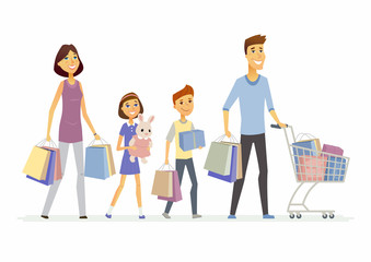Family goes shopping - cartoon people characters isolated illustration