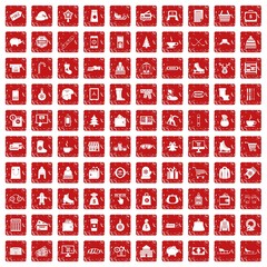 100 winter shopping icons set grunge red