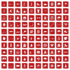 100 winter sport icons set grunge red