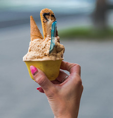  ice cream with cookie in a hand
