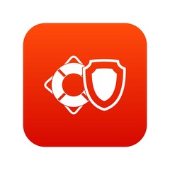 Lifebuoy and safety shield icon digital red