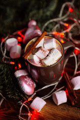 Mug filled with hot chocolate and marshmallows