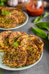 Potato pancakes fried with garlic
