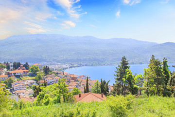 Beautiful view of the coast of Lake Ohrid in Macedonia