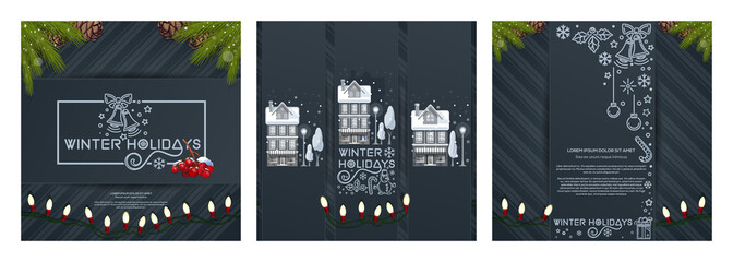 Naklejka premium Winter holidays. Christmas designs set for creating greeting cards and holiday leaflets. Christmas cards collection. Vector illustration
