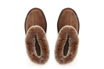 Luxury leather slippers isolated on white background