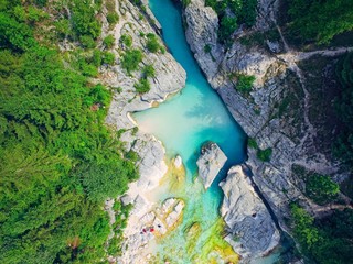 aerial view on the mountains river