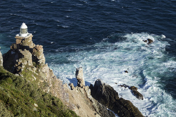 Lighthouse of Cape Point in Cape of Good Hope Nature Reserve in Cape Peninsula, Western Cape, South Africa.