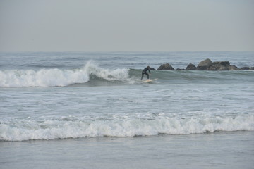 Surfing at Venice beach in California
